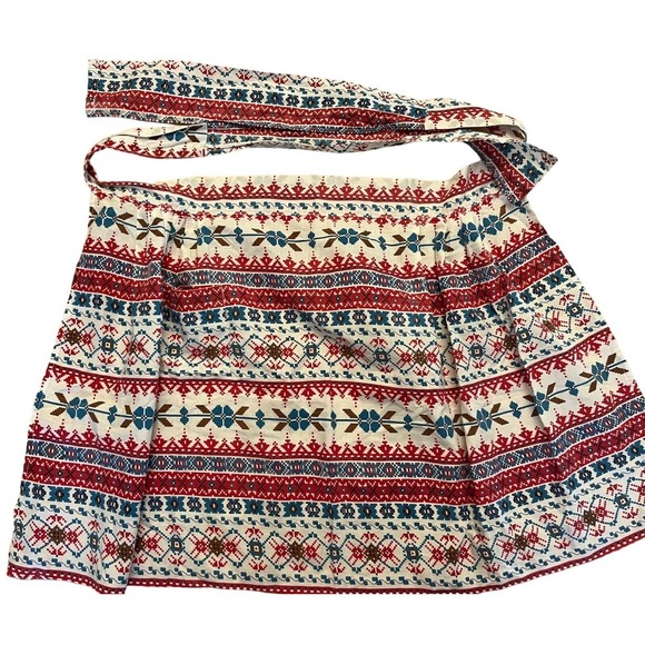VTG Handmade‎ Half Apron With Pocket & Tie Great Shape Geometric Red Teal Aztec - Picture 1 of 4